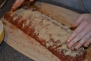 Adding the brown sugar to the top of the spices